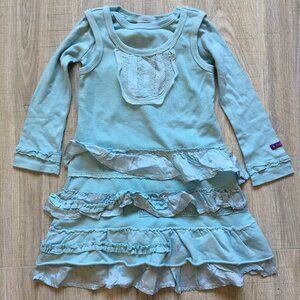 Naartjie Kids Girls Ruffle Layered Long Sleeve Dress Tunic Sz 4 Blue
